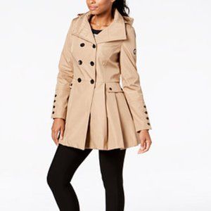 Calvin Klein Double-Breasted Skirted Hooded Raincoat Size Large L